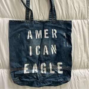American Eagle Blue Denim Reusable Shopping Shoulder Bag